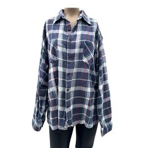 Upcycled Vintage Red Hot Naughty Graphic Flannel Button Shirt Distressed Mens L